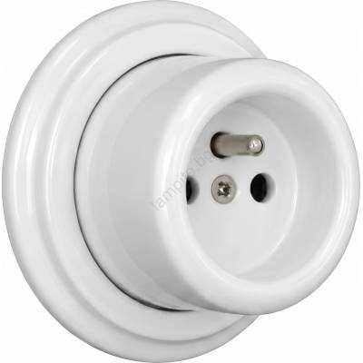 Elhard - Битова стенна керамична ретро розетка с рамка, 230 V, бяла (EF0054B)