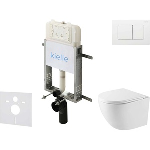 kielle Genesis New - Комплект структура за вграждане, компактна тоалетна чиния Oudee Vortex, Rimless+, SoftClose седалка и бутон Gemini New III, бял гланц 30528SZ43 (30528SZ43)