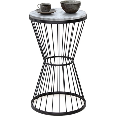 TopMebel Hoffman TopMebel метална - МДФ помощна маса в черен - бял мраморен ефект цвят 35x35x58cm