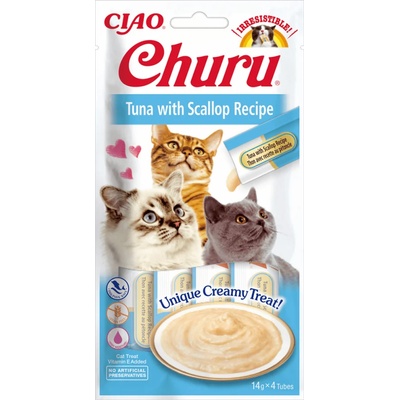 Inaba - Churu Puree - Лакомство за котки нежен крем с риба тон и миди 4 бр в опаковка х 14гр