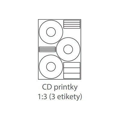 etikety ECODATA Samolepiace 3xCD-KRUH univerzálne biele 3ks/A4 (100 listov A4/bal.) ECO-3CD-KRUH-100