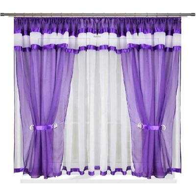 BytoTex Hotová voálová záclona se závěsem Alena fialová 400x150 cm