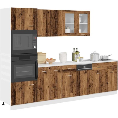 vidaXL Комплект кухненски шкафове от 7 части "Lyon" Старо дърво Инженерно дърво (3328571)