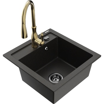 Mexen Vito гранитна мивка с 1 отделение и кухненски смесител Savita, черен/златен металик - 6503-75-672601-50-B (6503-75-672601-50-B)