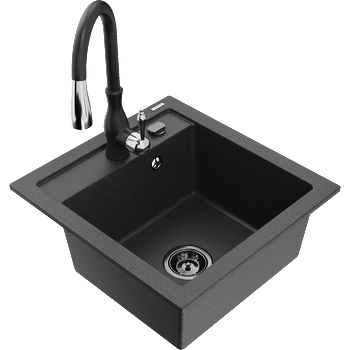 Mexen Vito гранитна мивка с 1 камера и кухненски смесител Savita, черен на пръски - 6503-76-672601-70-B (6503-76-672601-70-B)