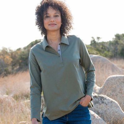 Blancheporte Dvojfarebné džersejové polo tričko s dlhými rukávmi khaki