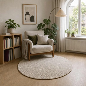 vidaXL Килим Кремаво Ø 120 cm 100% полиестер 3 mm Пере се (42041629)