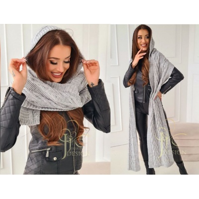 Fashionweek pletená exkluzivní čepice ala kapuce se šálou 2v1 Cleo šedý