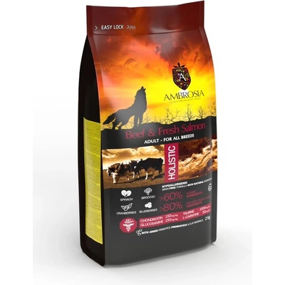 AMBROSIA Ultra premium All Breed за кучета с прясно телешко и сьомга 12kg