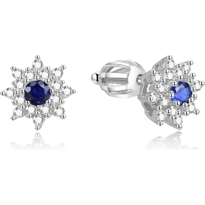 AGATO Stříbrné náušnice kytičky s modrým zirkonem AGUP1443S