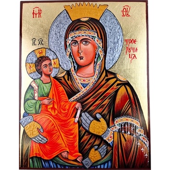 СПЕЦИАЛНА РЪЧНО РИСУВАНА ИКОНА СВЕТА БОГОРОДИЦА ТРОЕРУЧИЦА
