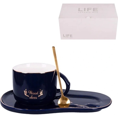 Луксозна чаша с чинийка и лъжичка /тъмно син/ (К85774-3)