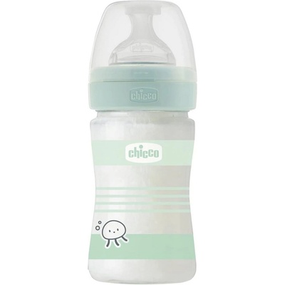 Chicco fľaša dojčenská sklo Well being silikón uni zelená 150 ml