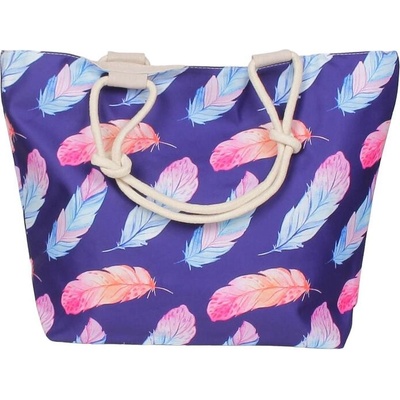 Плажна чанта в тъмносиньо с пера