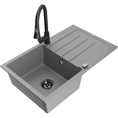 Mexen Bruno гранитна мивка с 1 отделение с отцедник и кухненски смесител Elia, сив - 6513-71-670101-70-B (6513-71-670101-70-B)