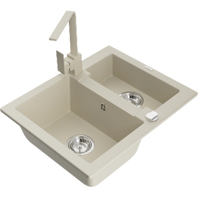 Mexen Carlos гранитна мивка 1, 5-камерна с кухненски смесител Rita, бежов - 6518-69-670300-69 (6518-69-670300-69)