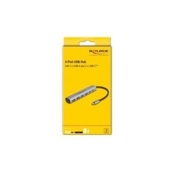 Delock 6 Port USB Hub with 4x USB-A and 2x USB-C Ports