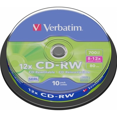 Verbatim Диск CD-RW Verbatim 12X 700MB шпиндел оп. 10