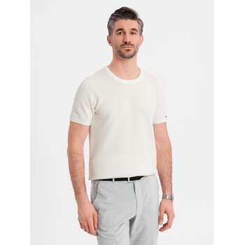 Ombre Clothing Мъжка плетена тениска с фина текстура - бяла Ombre Clothing | Byal | МЪЖЕ | S