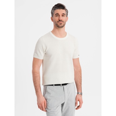 Ombre Clothing Мъжка плетена тениска с фина текстура - бяла Ombre Clothing | Byal | МЪЖЕ | S