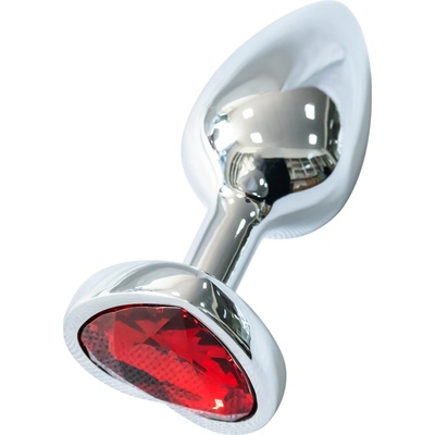 Sunfo - метален анален плъг със сърцевиден червен камък (сребрист)