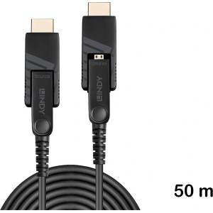 Lindy 50 м 4K60 микро-HDMI хибриден кабел с оптично влакно, с разглобяеми HDMI и DVI конектори, Lindy 38324 (38324)