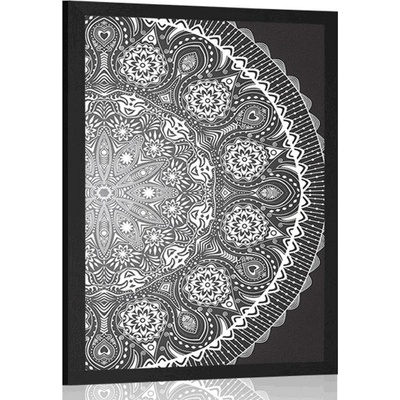 Plakát okrasná Mandala s krajkou v černobílém provedení - 40x60 white