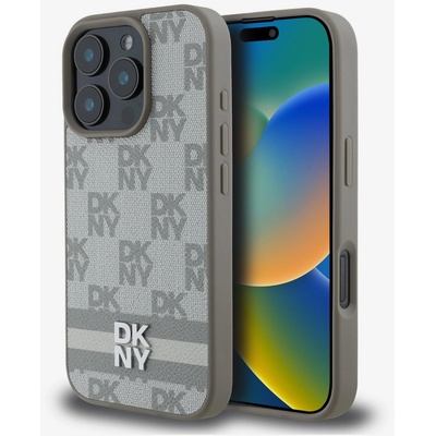 DKNY PU Leather Checkered Pattern and Stripe Back Cover за iPhone 16 Pro Max Beige DKNY | Lilav | ЖЕНИ | UNI