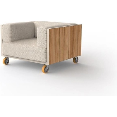 Vondom Nízké křeslo na kolečkách Vineyard, 107x94x71 cm, lakovaný hliník, zešedlý teak, sedáky venkovní látka Group 1A a 1B