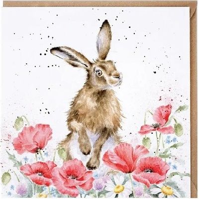 Přání Wrendale Designs "Field of Flowers", 15x15 cm - Zajíc