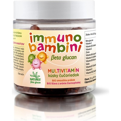 NATURES immuno bambini Beta glucan MULTIVITAMÍN kúsky čučoriedok 60 želatínových medvedíkov
