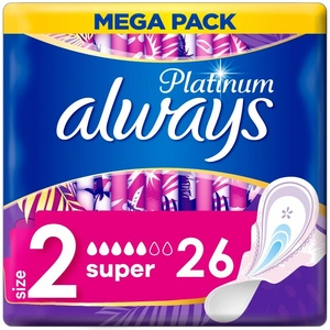 Always Дамски превръзки с крилца Always Platinum - Super, 26 броя