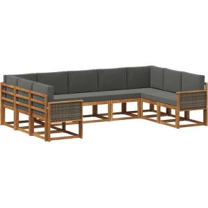 vidaXL Комплект дивани за открито 9 бр. Натурален и Антрацит (3385528)