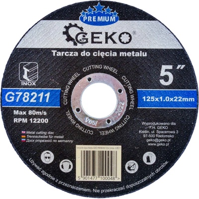Rezný kotúč na kov a nerez 125 x 1,0 x 22,2 mm, GEKO