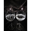 Lužické sklo Jubilejní/výroční číše broušená souprava na víno dekor Kanta J-333 600 ml 2 ks