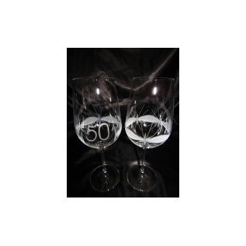 Lužické sklo Jubilejní/výroční číše broušená souprava na víno dekor Kanta J-333 600 ml 2 ks