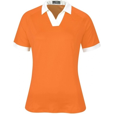 Callaway Textured Short Sleeve V-Placket Colourblock Polo S Damske Nectarine