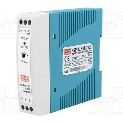 MEAN WELL MDR-20-5 Napájecí zdroj: spínaný; na lištu DIN; 15W; 5VDC; 3A; 85÷264VAC