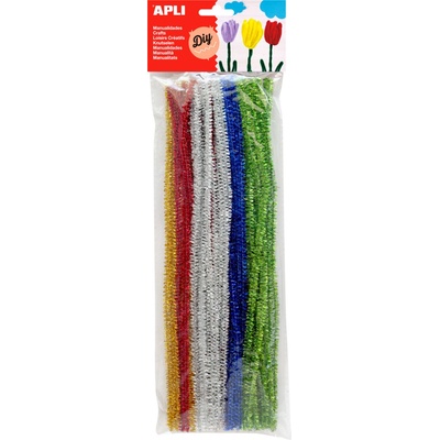 APLI, plyšový modelovací drát, 30cmx6mm, 50 ks Varianta: A13066 barevmý mix se třpytkami