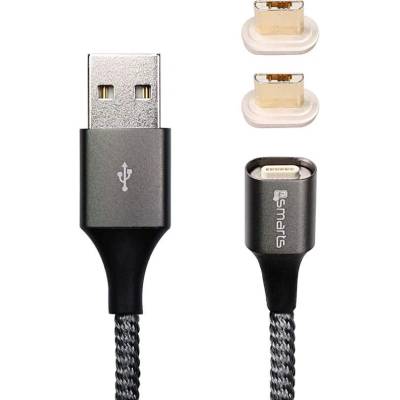 4smarts Magnetic USB Cable GRAVITYCord 2.0 with Two MicroUSB Connectors - кабел с магнитен накрайник с два MicroUSB конекторa (100см) (сив)