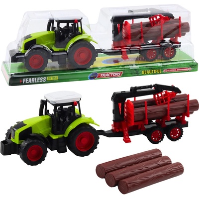 Lean Toys Zemědělský traktor s přívěsem HDS pro přepravu dřevěných kmenů