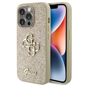 GUESS Гръб Guess PU Fixed Glitter 4G Metal Logo Case за iPhone 15 Pro - Златист