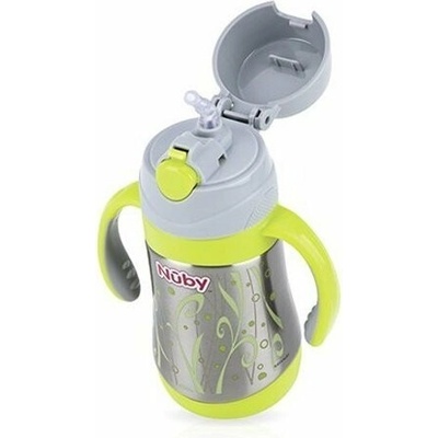 Nuby Termo hrnček nerezový s mäkkou sklápacou slamkou a uškami 2v1 12m+ 280 ml