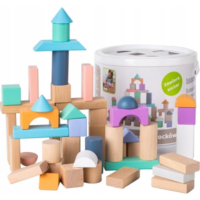 Eco Toys Дървени блокчета 50 части кофичка + сортер Ecotoys (2506)