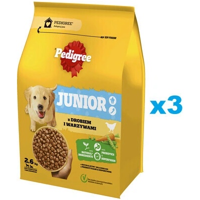 Pedigree Junior s hydinou a zeleninou 3 x 2,6 kg