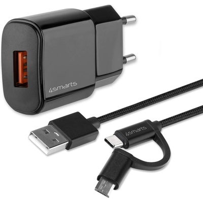 4smarts Fast Wall Charger VoltPlug QC3.0 18W with ComboCord Cable - комплект захранване за ел. мрежа и качествен кабел с оплетка от здрав текстил за microUSB и USB-C стандарти (15