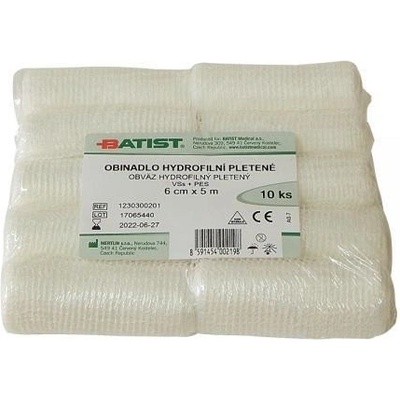 Batist Medical Obinadlo hydrofilní pletené, nesterilní, 10 ks v PE folii, 6 cm x 5 m