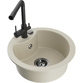 Mexen Diego гранитна кухненска мивка с 1 отделение и кухненски смесител Duero, бежов - 6512-69-671600-70 (6512-69-671600-70)