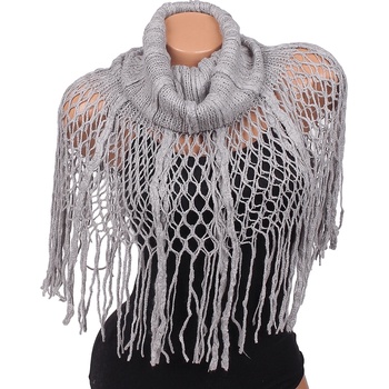 Image 1 of Плетен шал-яка в сиво с ресни
