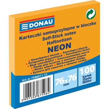 DONAU Самозалепващи листчета Donau 76х76mm, 100л, неон, оранжев (31247-А-ОРАНЖЕВ)